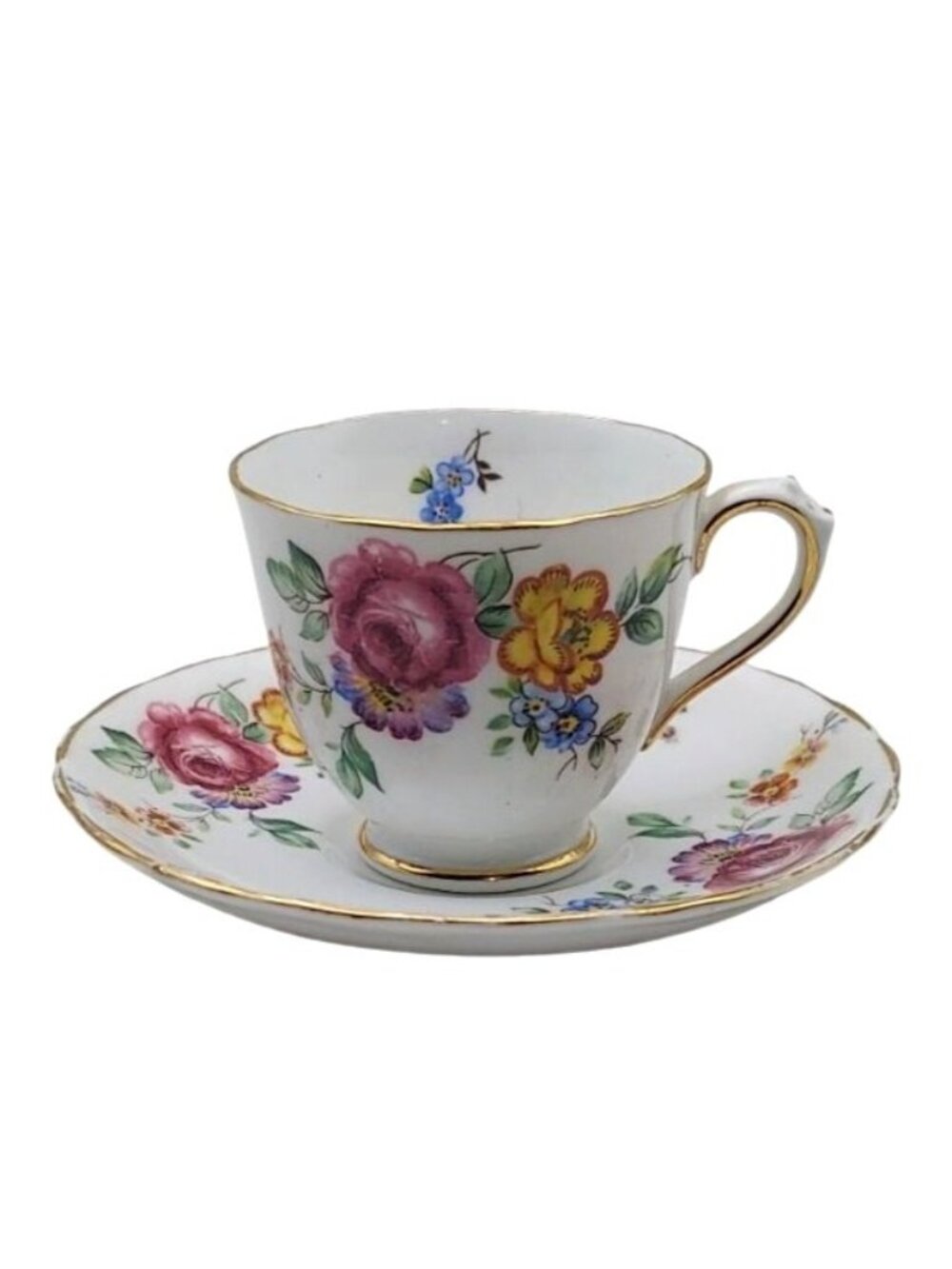 New Chelsea Staffs Bone China Floral Demitasse Teacup & Saucer England Vintage